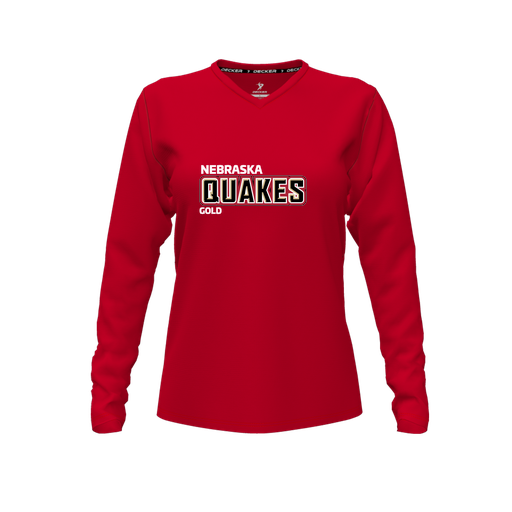 [FTLVCFRD-FYXS-LOGO2] Decker Comfort T-Shirt (Female Youth XS, Red, V Neck, Logo 2, Long Sleeve)