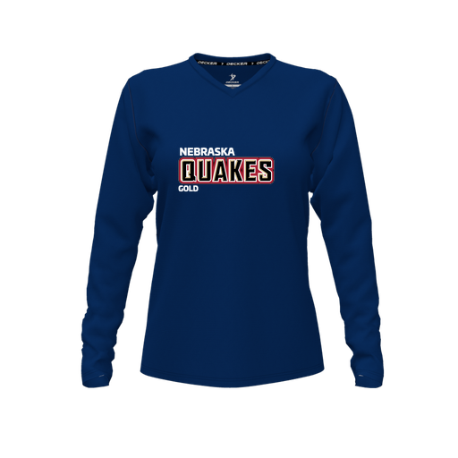 [FTLVPTNV-FYXS-LOGO2] Decker Performance T-Shirt (Female Youth XS, Navy, V Neck, Logo 2, Long Sleeve)